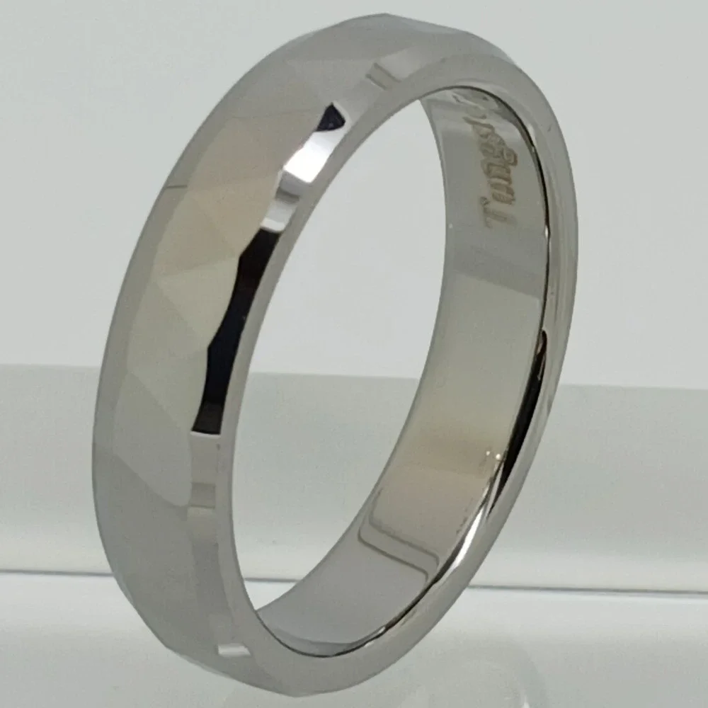 Vintage‎ 90s New Mens Tungsten Carbide 6mm Faceted Geometric Band Ring Size 12.5